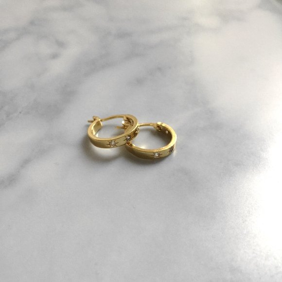 Dainty Gold Plated Huggie Hoop Earrings with Cubic Zirconia Stones - Picture 6 of 8